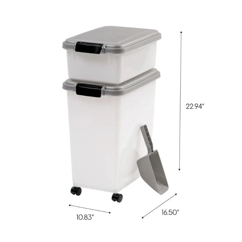 IRIS USA 30 lbs & 11 lbs Combo Airtight Dog Food Storage Container, Stackable Treat Box, 2-Cup Scoop, Casters, Keep Fresh