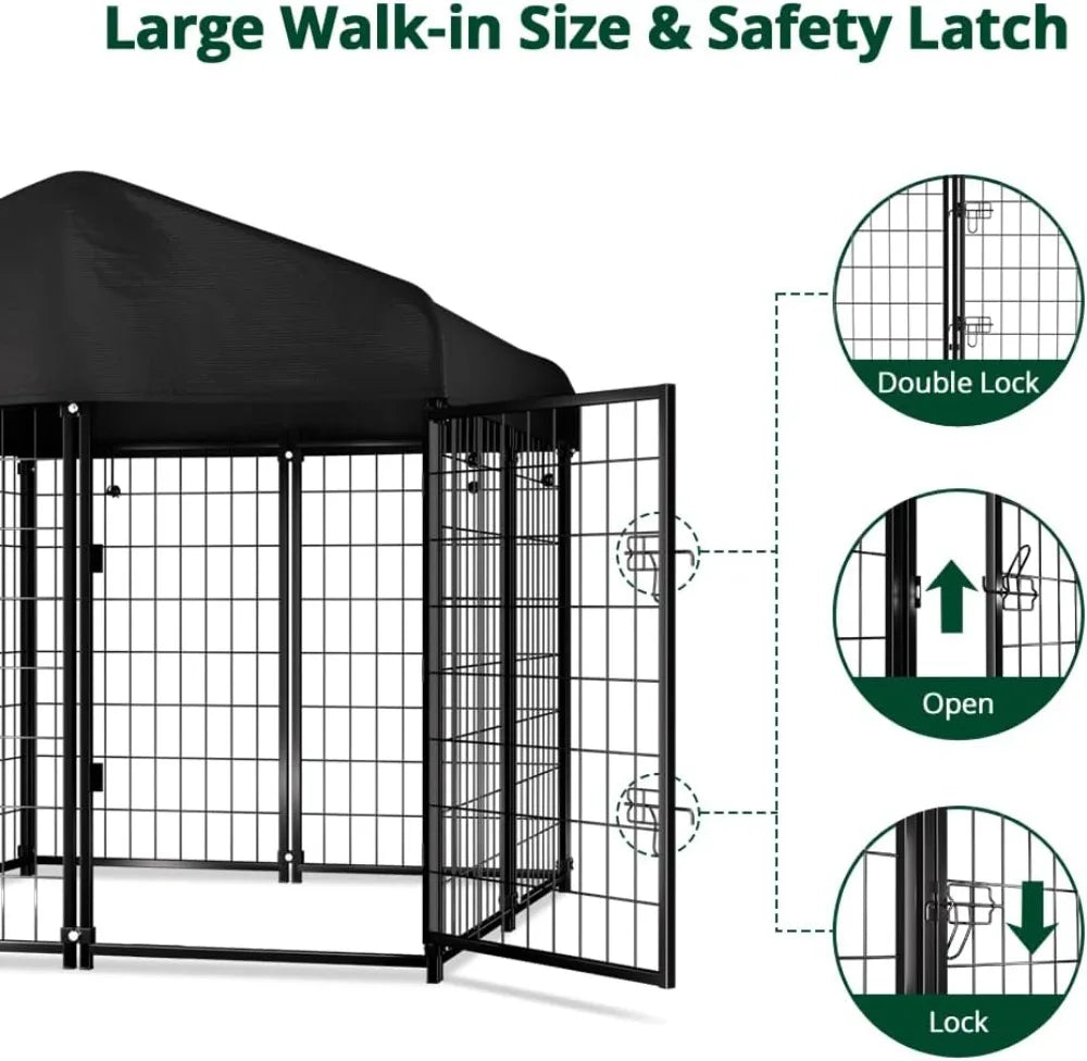 Outdoor Dog Kennel With Roof Heavy Duty Welded Wire Enclosure
