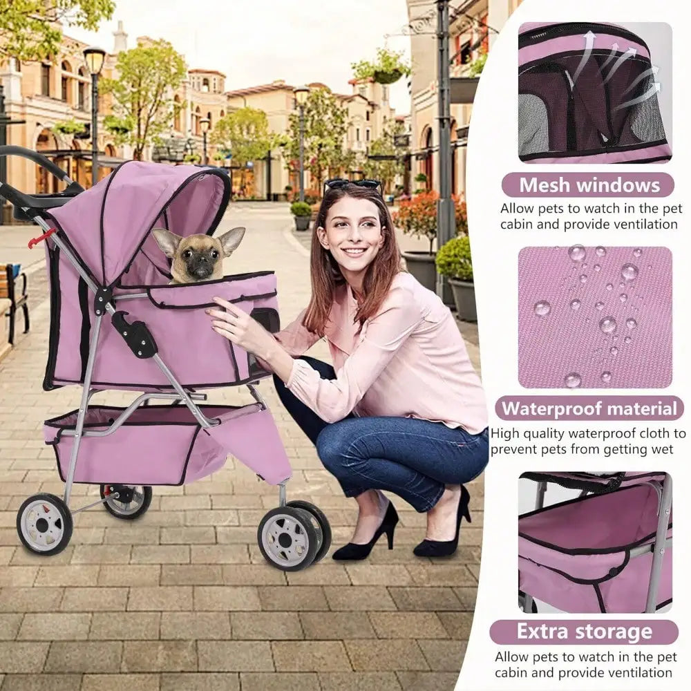 3-Wheel Pet Stroller Folding Carrier For Cats And Dogs