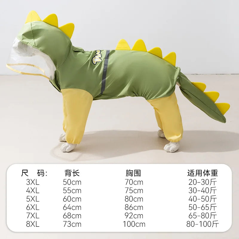 Dog Raincoat Dinosaur Themed Waterproof for All Weather Pets