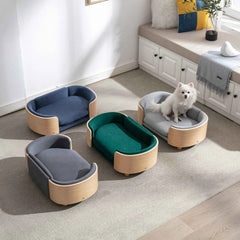 Modern Pet Sofa Bed with Wooden Frame and Soft Cushion, Raised Lounge Bed for Small Dogs and Cats