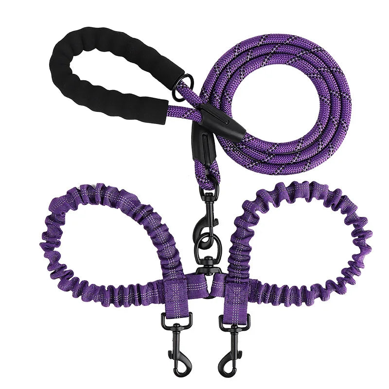 Pet Dog Double Leashes Elastic Rope Two Heads Nylon Two Dogs Collars Harness Leads Dog Leashes Dogs Leash Way Coupler Walk Two