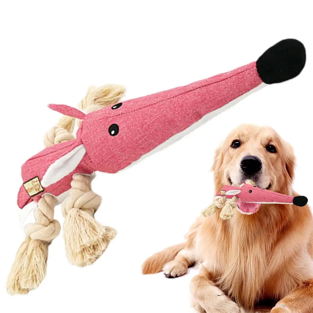 High Concerned Plush Dog Chew Toy With Squeaker And Cotton Rope Knot Interactive For Dental Health
