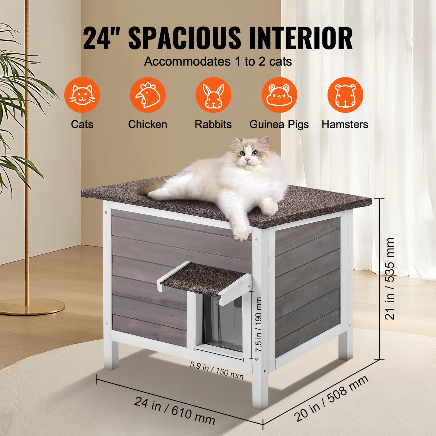 SucceBuy Wooden Weatherproof Outdoor Cat House Insulated Foam Shelter