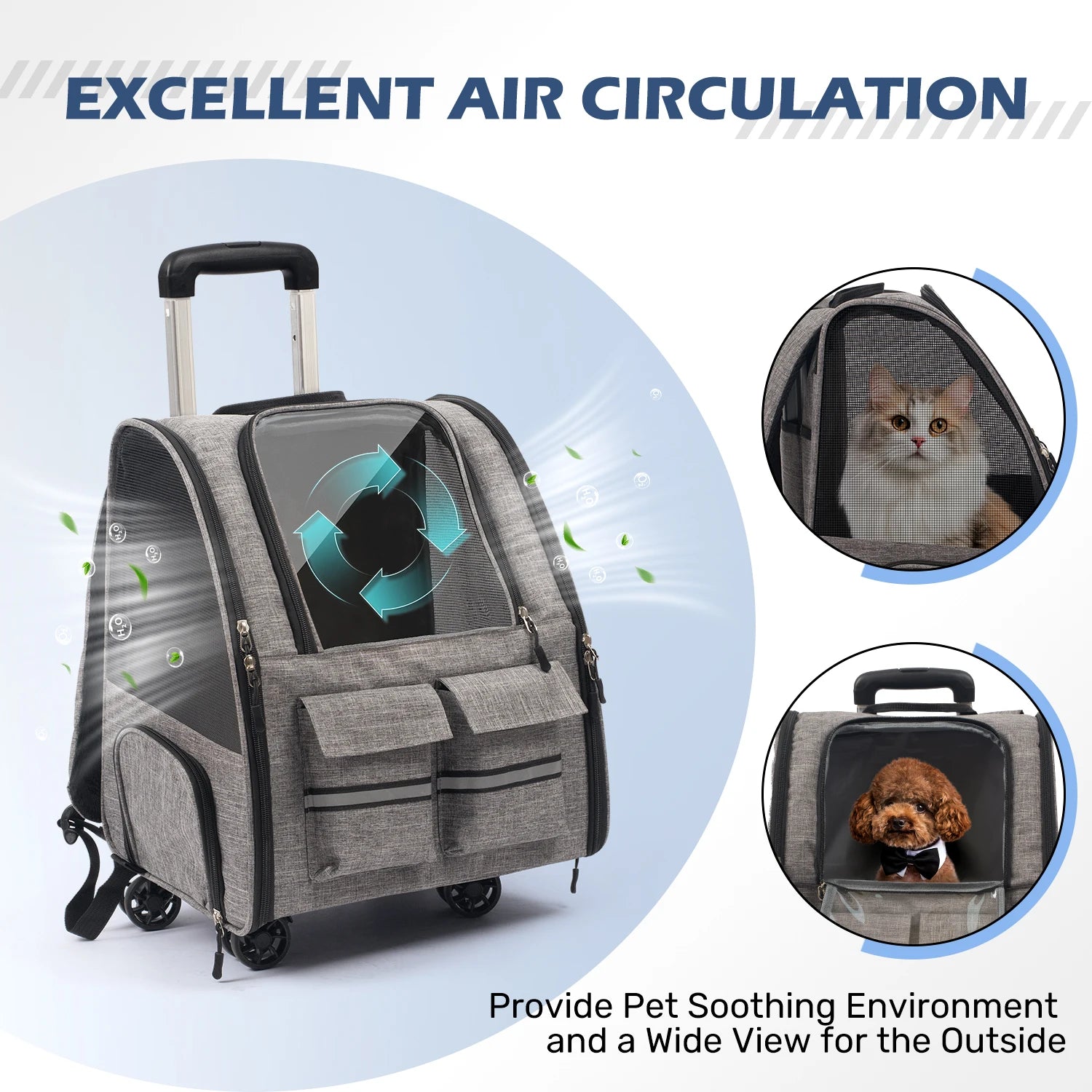 Rolling Pet Carrier Backpack With Removable Wheels For Dogs