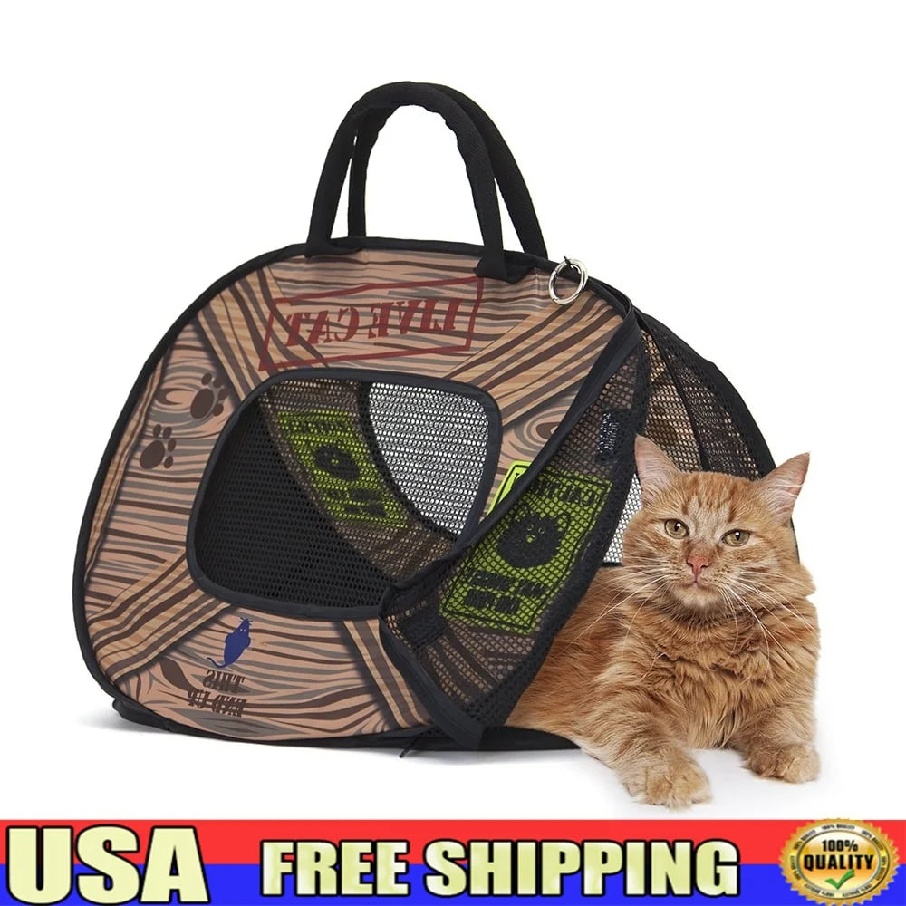 Collapsible Lightweight Cat Carrier Zipper Lock Portable Travel Pet Carrier Cats and Kittens with Ventilated Mesh Panels