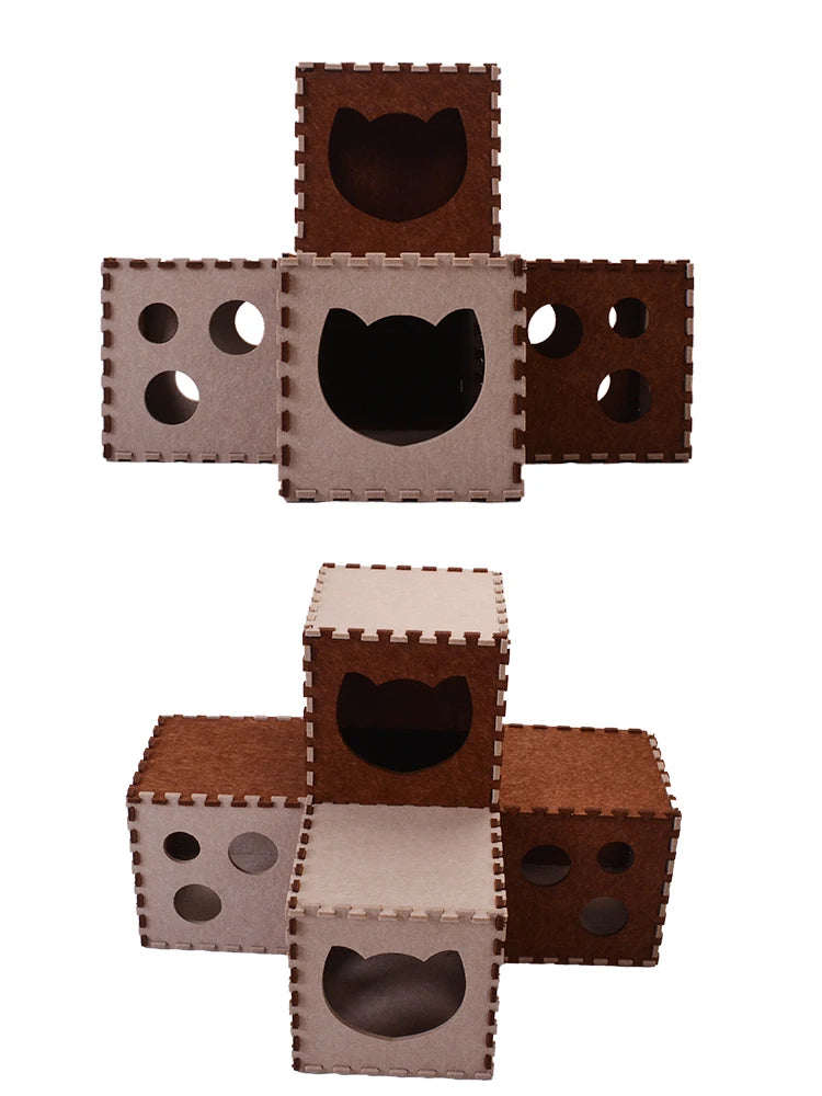Cat Dog Toy Felt Pom Splicing Tunnel Collapsible Kitten Nest