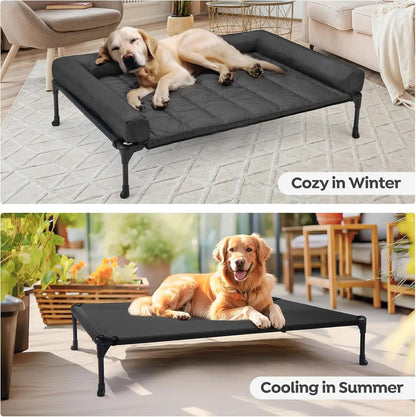Cooling Elevated Dog Bed Add Removable Waterproof Bolster Cushion Mat, Raised Pet Cot with Breathable Teslin Mesh,