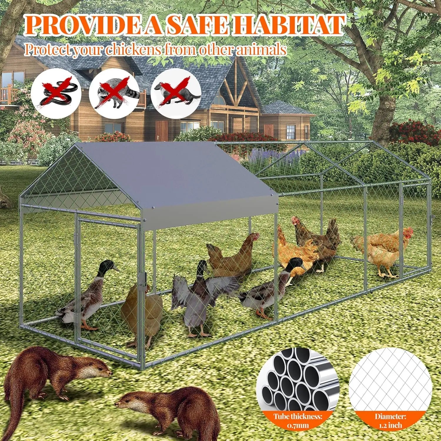 HiMISS Metal Chicken Coop With Waterproof UV Cover For Outdoors