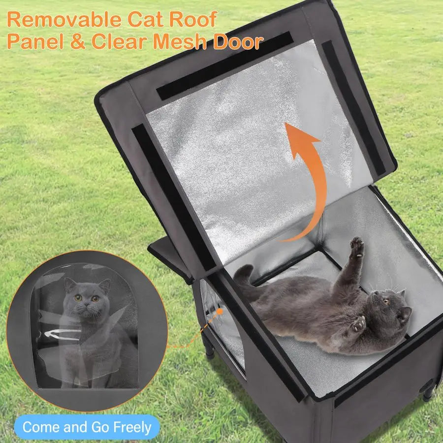 Heated Outdoor Cat House With Heating Pad And Insulated Shelter