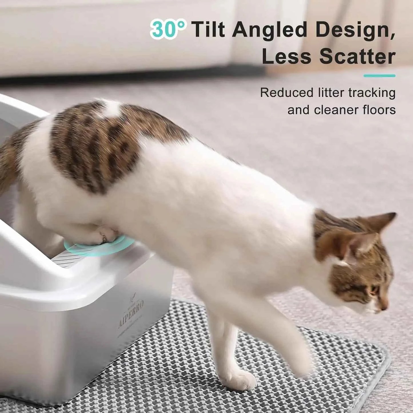 XL Stainless Steel Enclosed Cat Litter Box with Lid, High Sided Anti-Urine Leakage, Non-Stick Bottom, Includes Mat & Metal Scoop