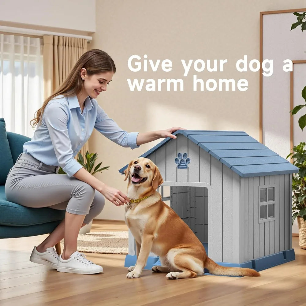 Large Resin Dog House - Indoor & Outdoor Pet Shelter | Water-Resistant, Easy Assembly, Sturdy Dog Kennel with Air Vents