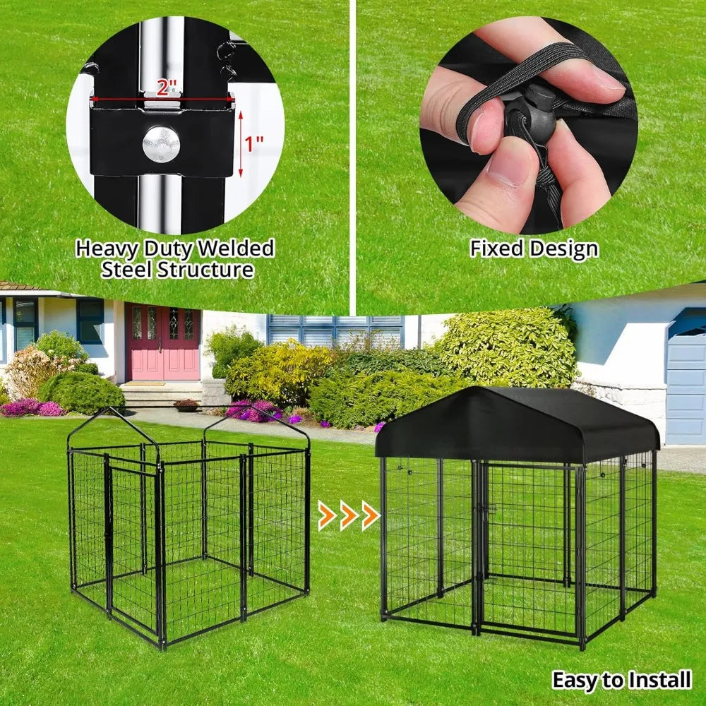 Outdoor Dog Kennel With Roof Heavy Duty Welded Wire Enclosure