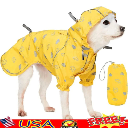 Lightweight Waterproof Dog Raincoat With Hood And Harness