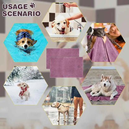 Pet Drying Towel for Dogs & Cats, Ultra-Absorbent Microfiber Bath Towel with Paw Print, Soft Quick Dry Shammy Towel for Puppy