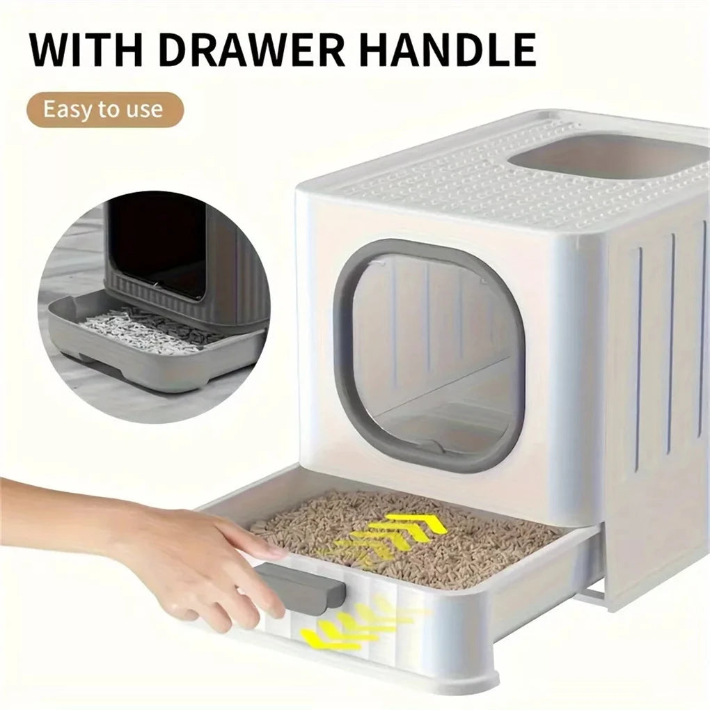 Leakproof Enclosed Cat Litter Box With Pull Drawer And Scoop