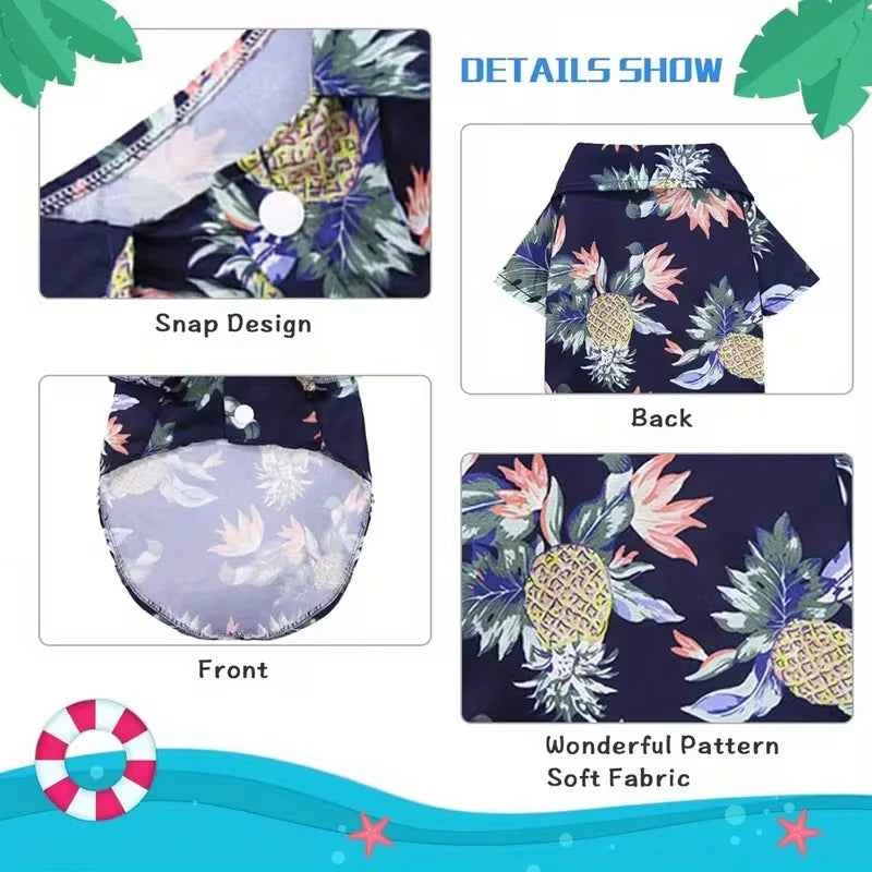 Hawaiian-style pet dog clothing Summer beach dog shirt Suitable for small and medium dogs Dog puppy cat clothes Pug French Bulldog