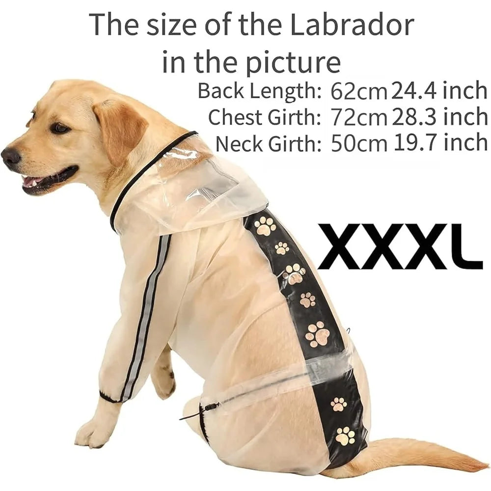 Dog Raincoat Hooded Poncho Waterproof Jacket 4 Legs Transparent Reflective Stripe Pet Rain Gear Outdoor Protection Medium