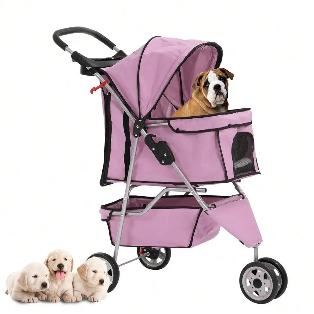 3-Wheel Pet Stroller Folding Carrier For Cats And Dogs