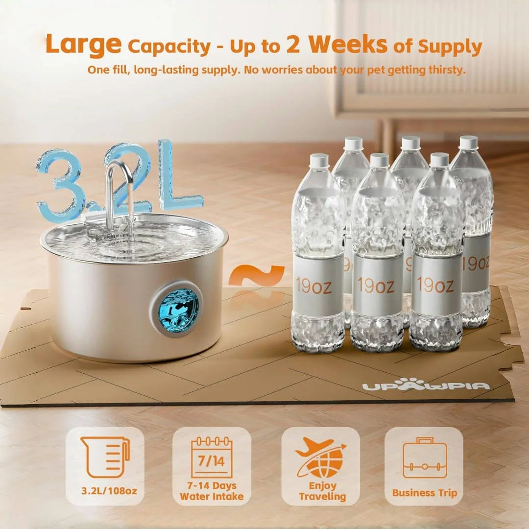 OPETH Stainless Steel Cat Water Fountain Automatic Pet Dispenser
