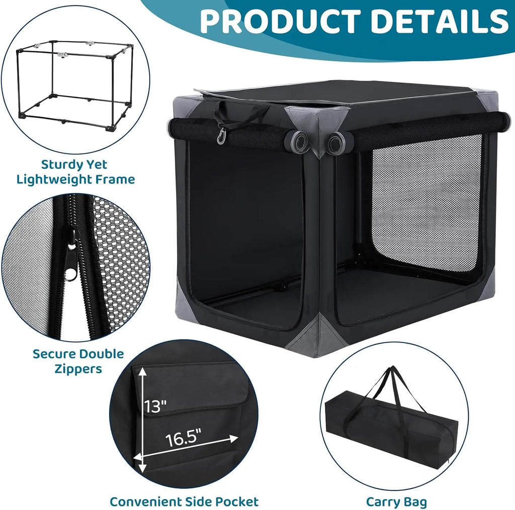 Collapsible Dog Crate, 36/42" Outdoor Travel Dog Crate, Portable Fabric Cover Kennel by Iron Pipe Dog Crate w/4 Mesh Windows