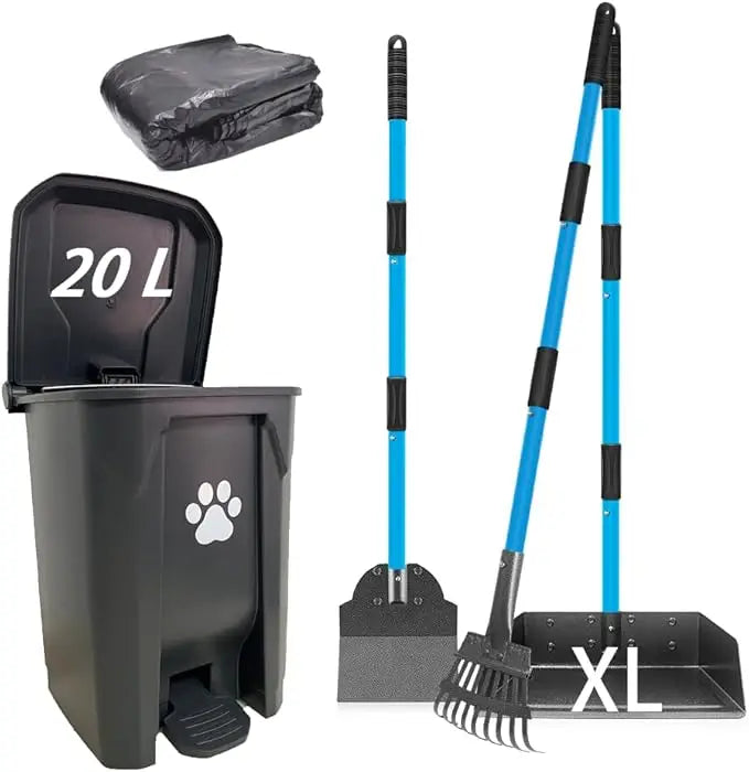 Dog Poop Trash Can for Outdoors with Extra Large Pooper Scooper & 50 Waste Bags - 20L/5 Gallon Large Dog Poop Trash Can Outside