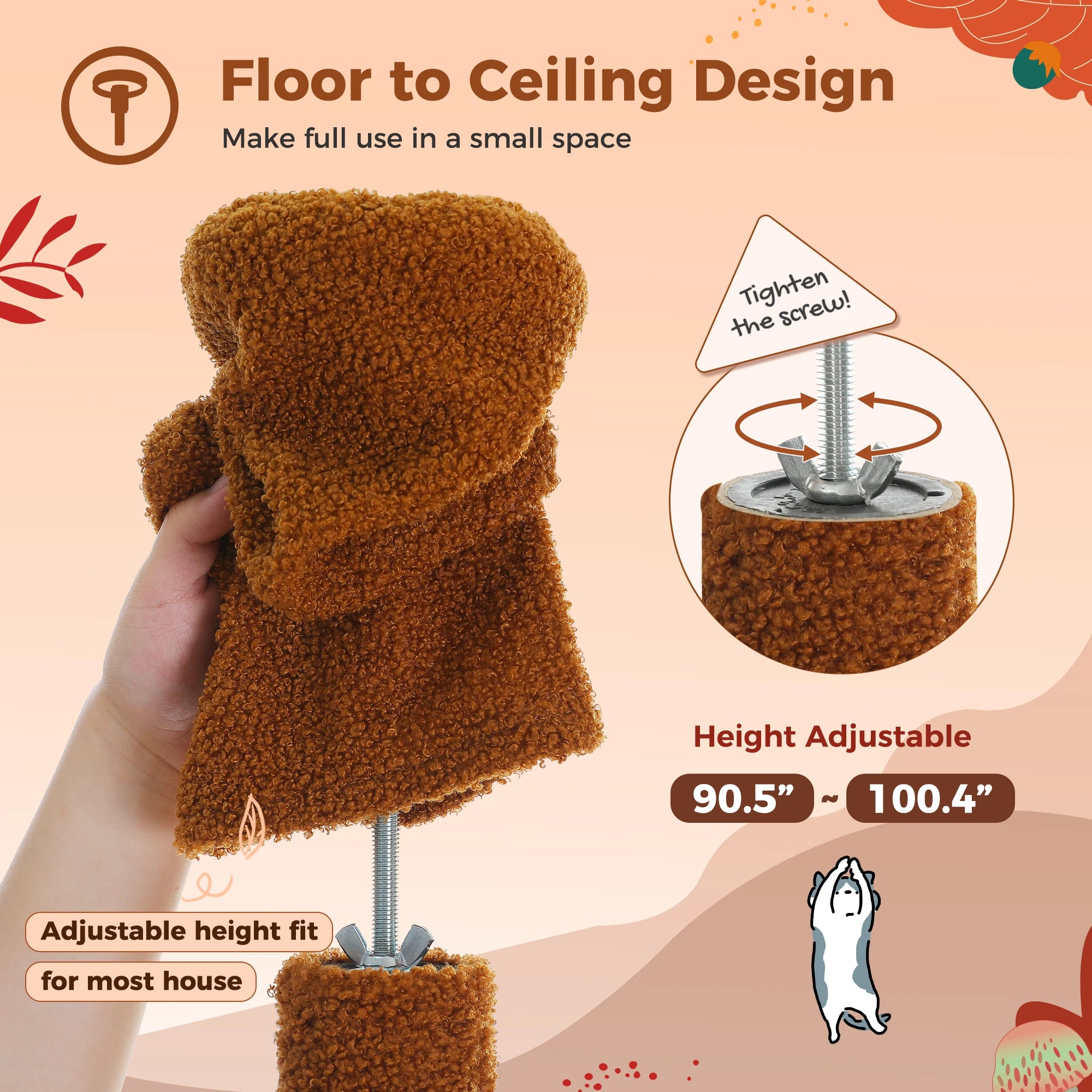 PETEPELACN Floor to Ceiling Cat Tree With Condo Hammock