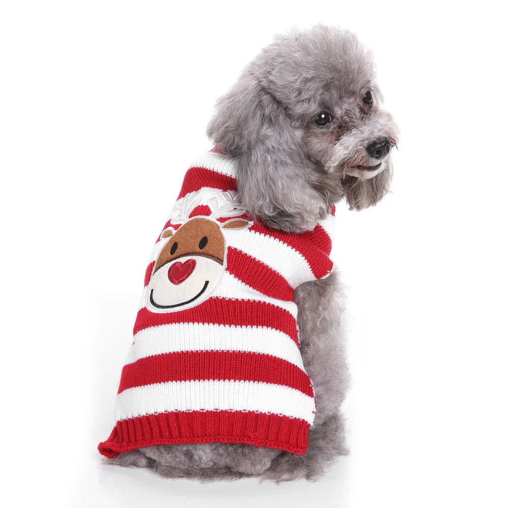 Dog Stripes Sweaters Winter Knitting Pet Sweater for Medium Large Dogs Christmas Elk Dog Clothes Labrador Pullovers Costume