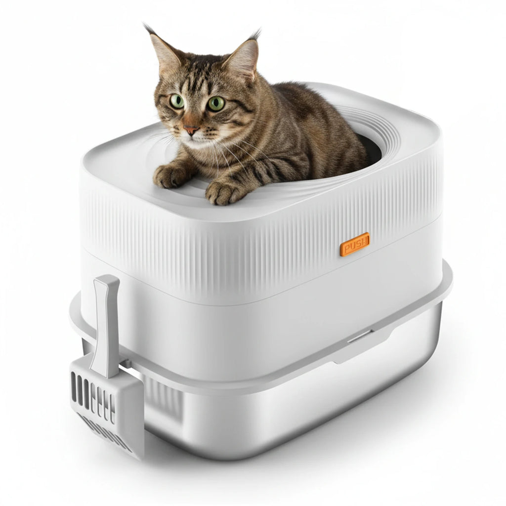 ALLOYSEED Top Entry Stainless Steel Cat Litter Box With Lid
