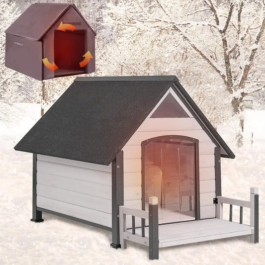 Outdoor Dog House 100% Insulated Dog Kennel with Liner for Winter, Thick Material - insulated liner, metal frame, Waterproof