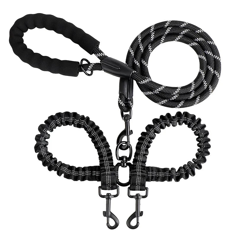 Pet Dog Double Leashes Elastic Rope Two Heads Nylon Two Dogs Collars Harness Leads Dog Leashes Dogs Leash Way Coupler Walk Two