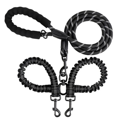 Pet Dog Double Leashes Elastic Rope Two Heads Nylon Two Dogs Collars Harness Leads Dog Leashes Dogs Leash Way Coupler Walk Two