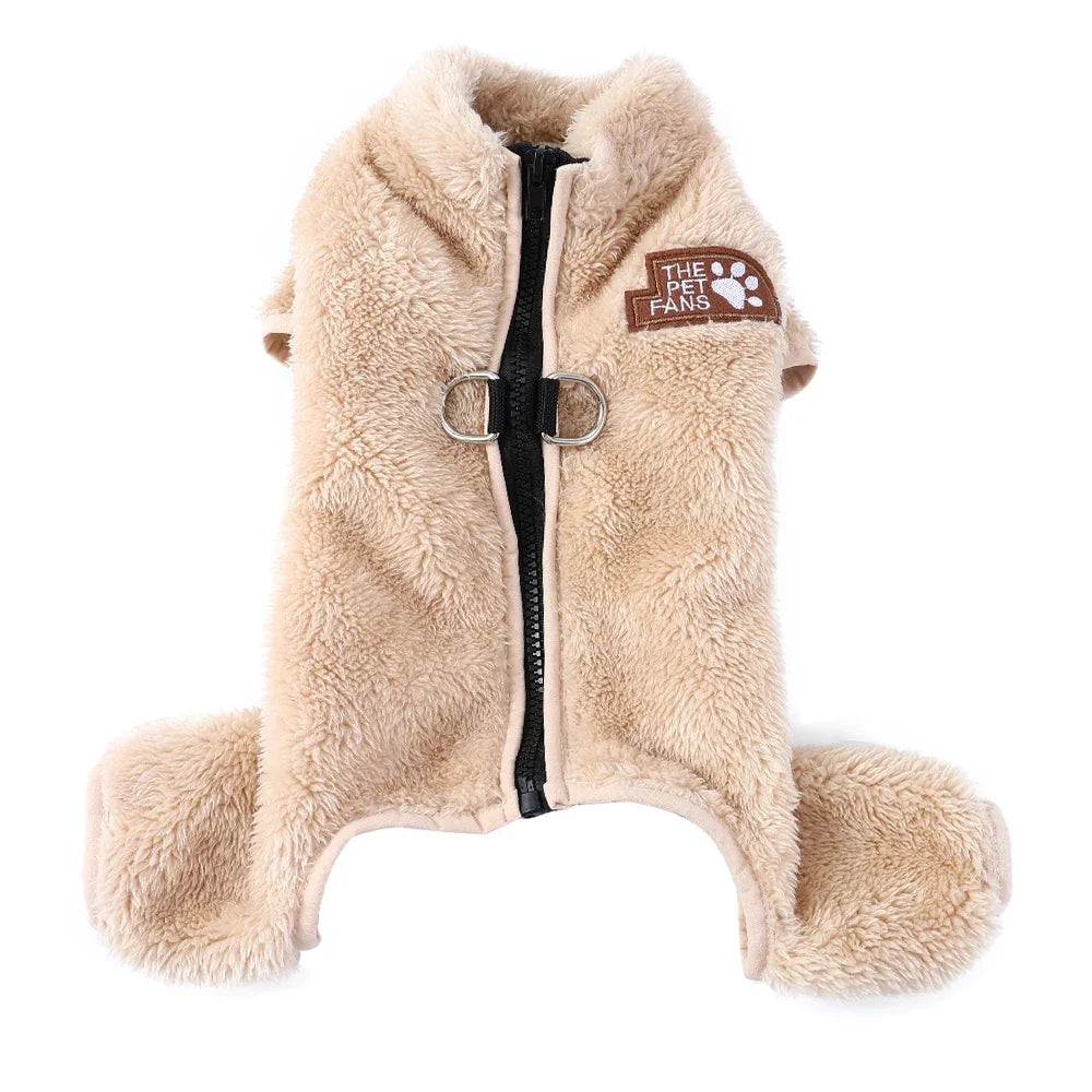 Soft Fleece Dog Clothes Winter Four Legs Covered  Plush Pet Coat Zipper Jacket Autumn Overall For Small Middle Dog