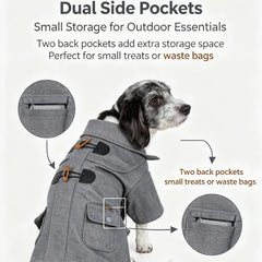 Static Rivited Fashion Collared Wool Pet Coat,Vintage Horn Button Wool Blend Dog Coat Thick Warm Two‑leg Pet Jacket Turn‑down Collar Pocket Design Windproof Cold‑Resistant Outfit for Medium Small Dogs Autumn Winter Outd