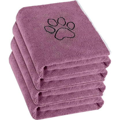 Pet Drying Towel for Dogs & Cats, Ultra-Absorbent Microfiber Bath Towel with Paw Print, Soft Quick Dry Shammy Towel for Puppy