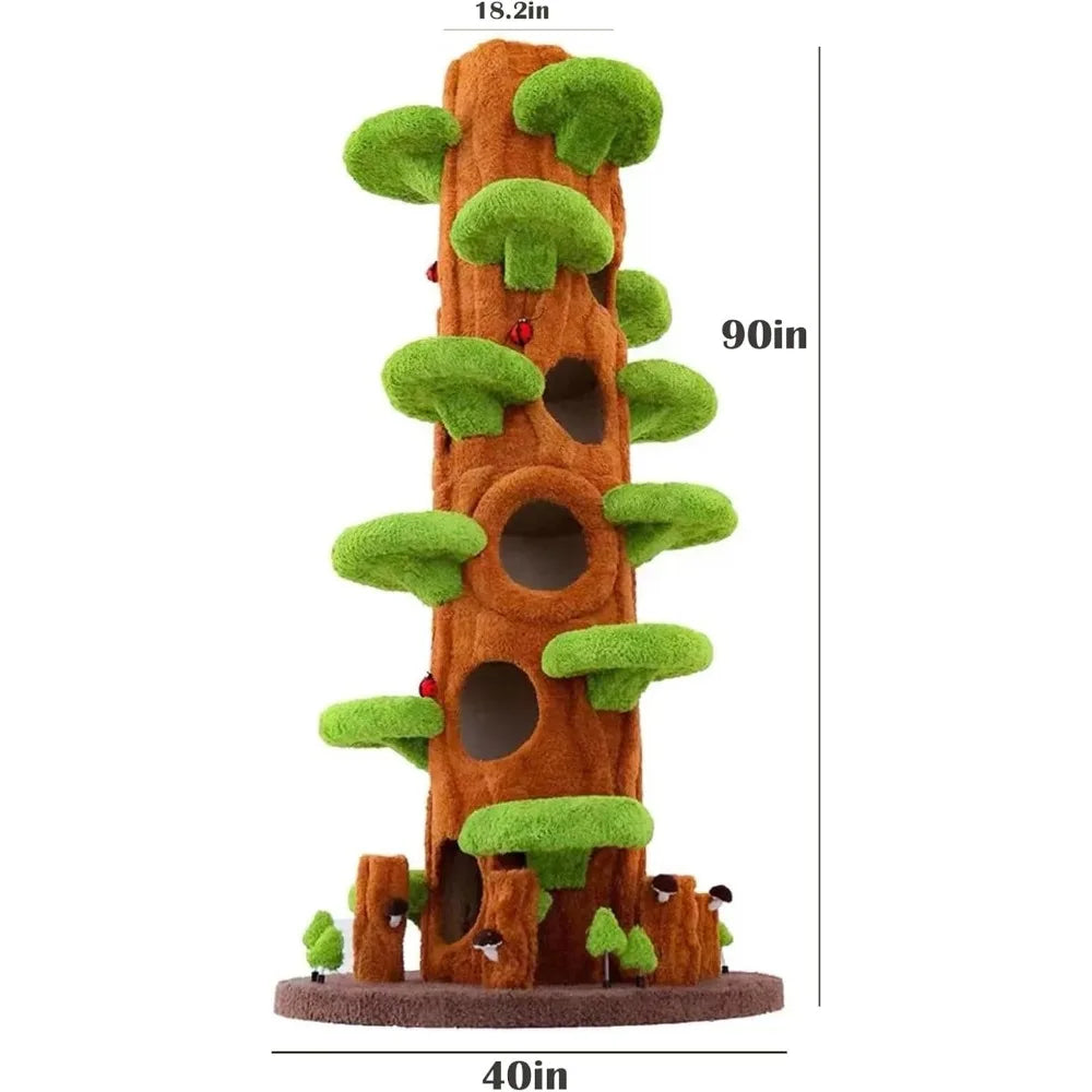 Magic Forest Cat Tree Tower, 90 inches Tall, Real Solid Wood Cat Tree for Multi-Cat Household