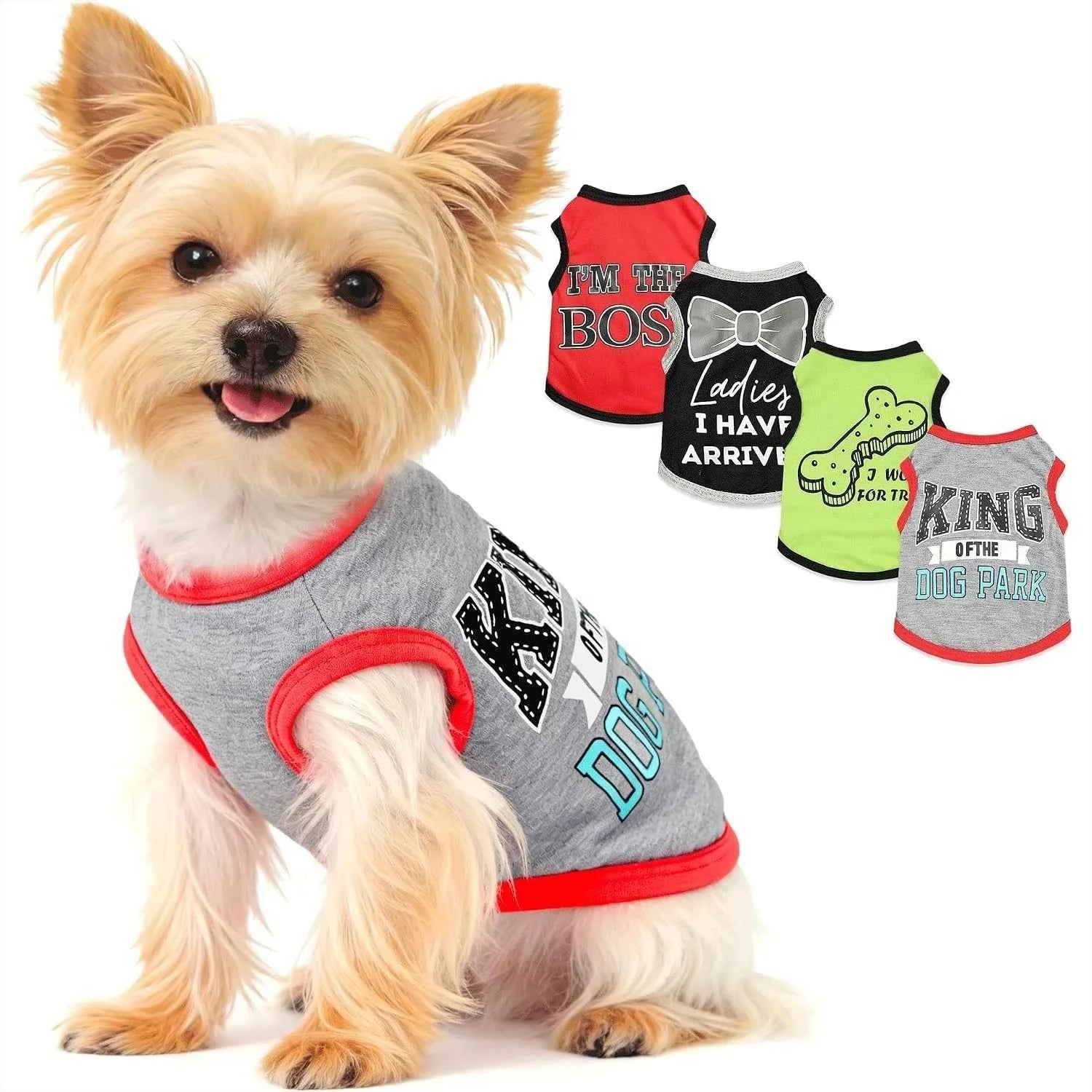 4 Pack Summer Dog Shirts for Small Dogs Chihuahua Yorkie Soft Cute Pattern Pet Clothing Pink Grey Red Green XXS~M