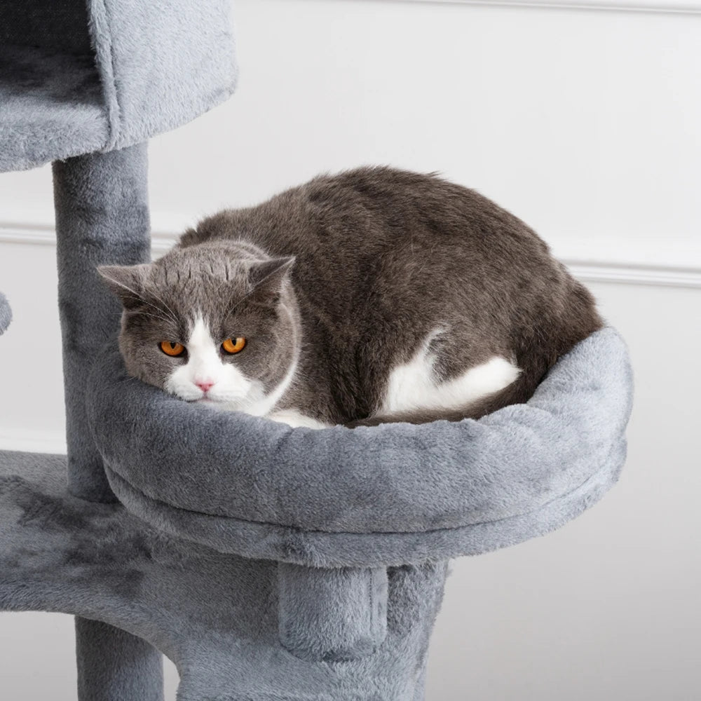 105 Inch Cats Tree Cat Tower Indoor Multi-Level Cat Condo with 3 Perches 2 Caves Basket Scratching Board For Kittens Pet House