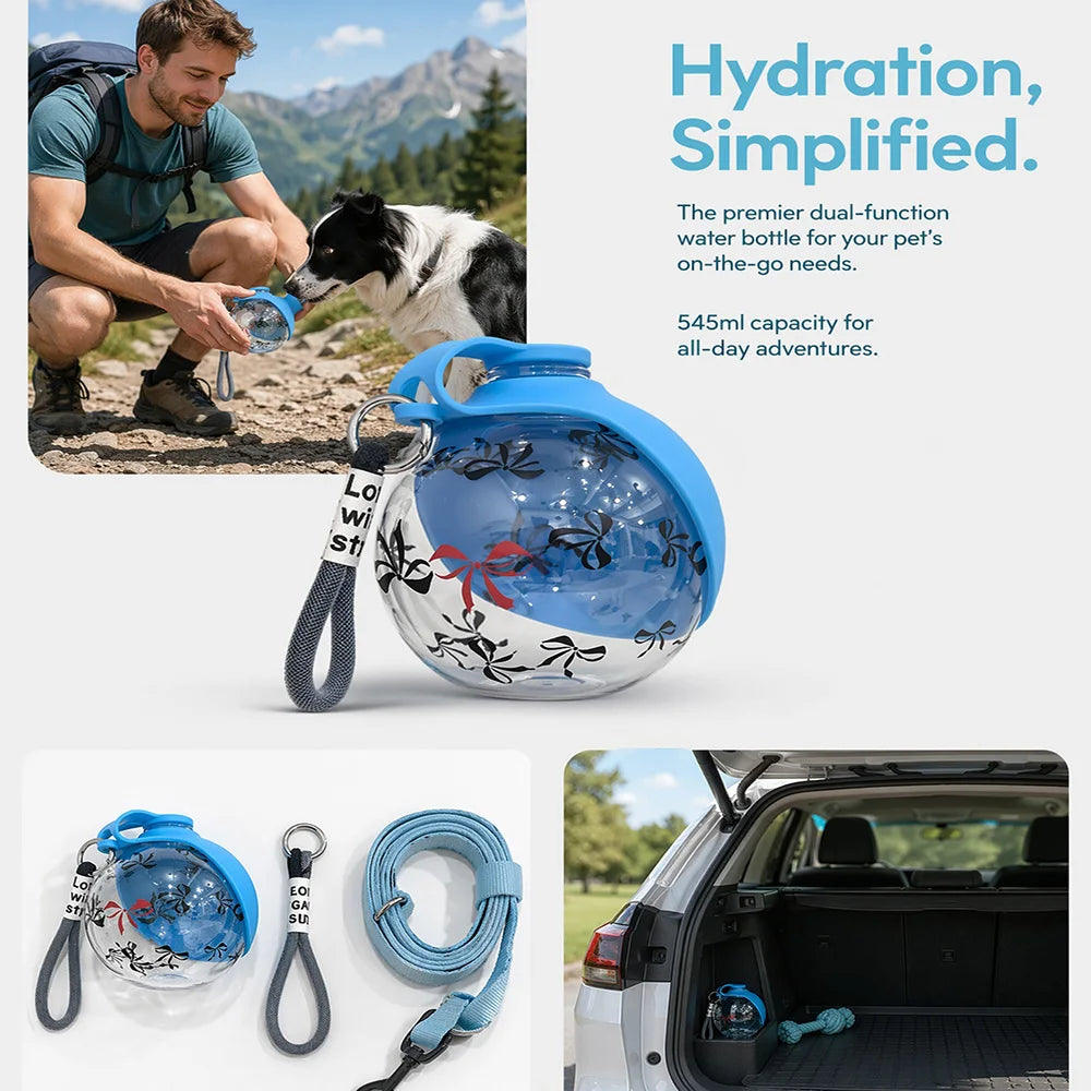 2-In-1 Portable Dog Water Bottle With Lanyard And Foldable Bowl