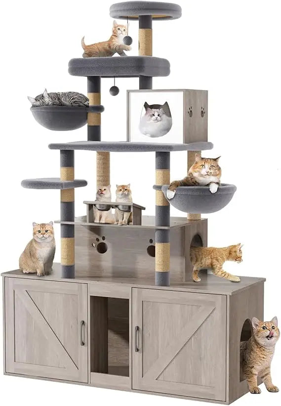 Cat Tree With Litter Box Enclosures All In One Tower