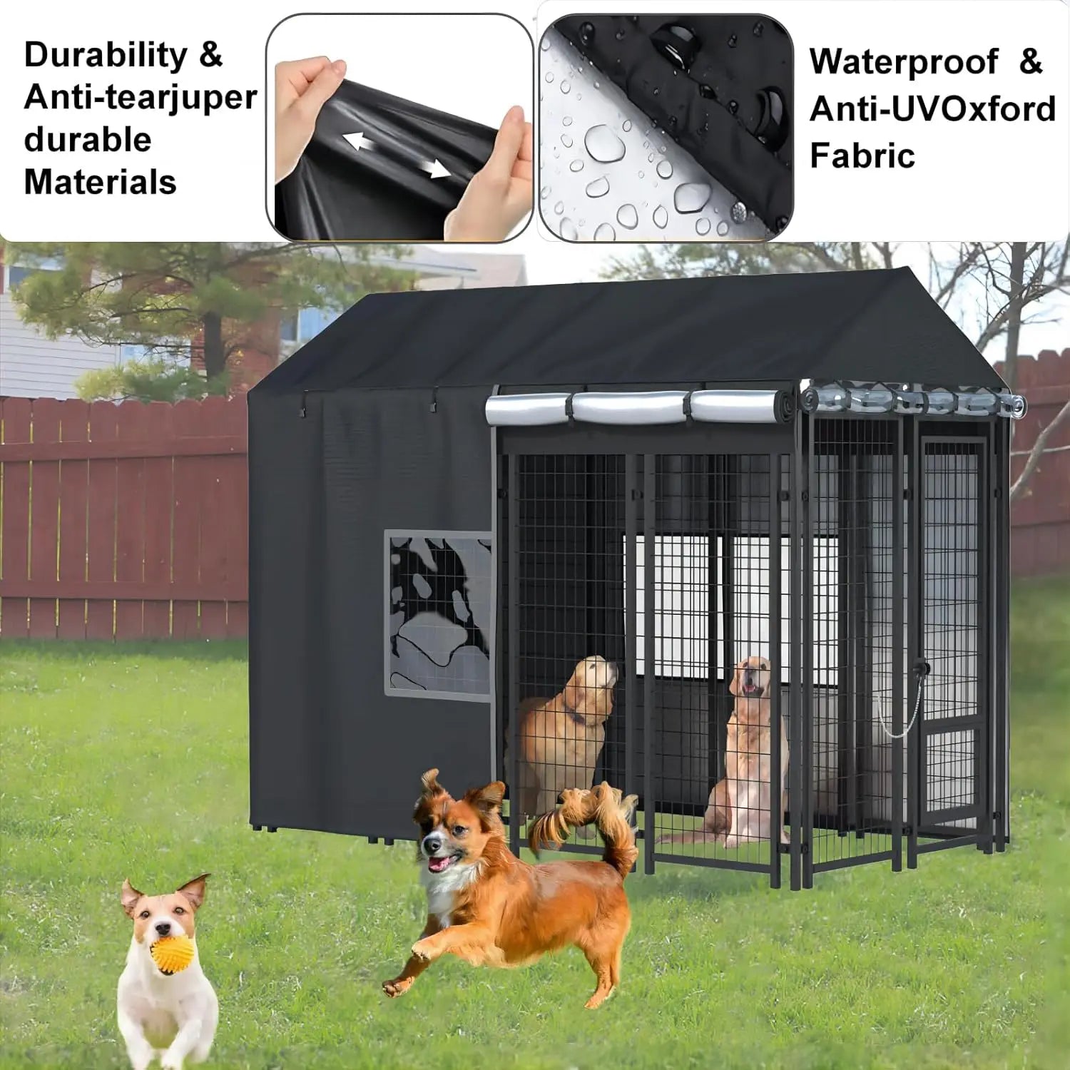 Outdoor Dog Kennel Cover Waterproof Cold Resistant Zippers PVC Windows