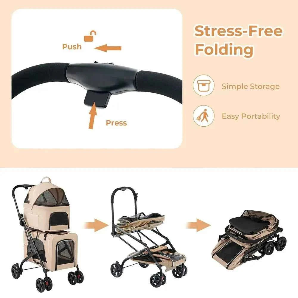 Double Dog Stroller or 2 Dogs, Detachable Carriers, Saety Belt, 4 Lockable Wheels, Pet Travel Carrier Strolling Cart, olding Cat