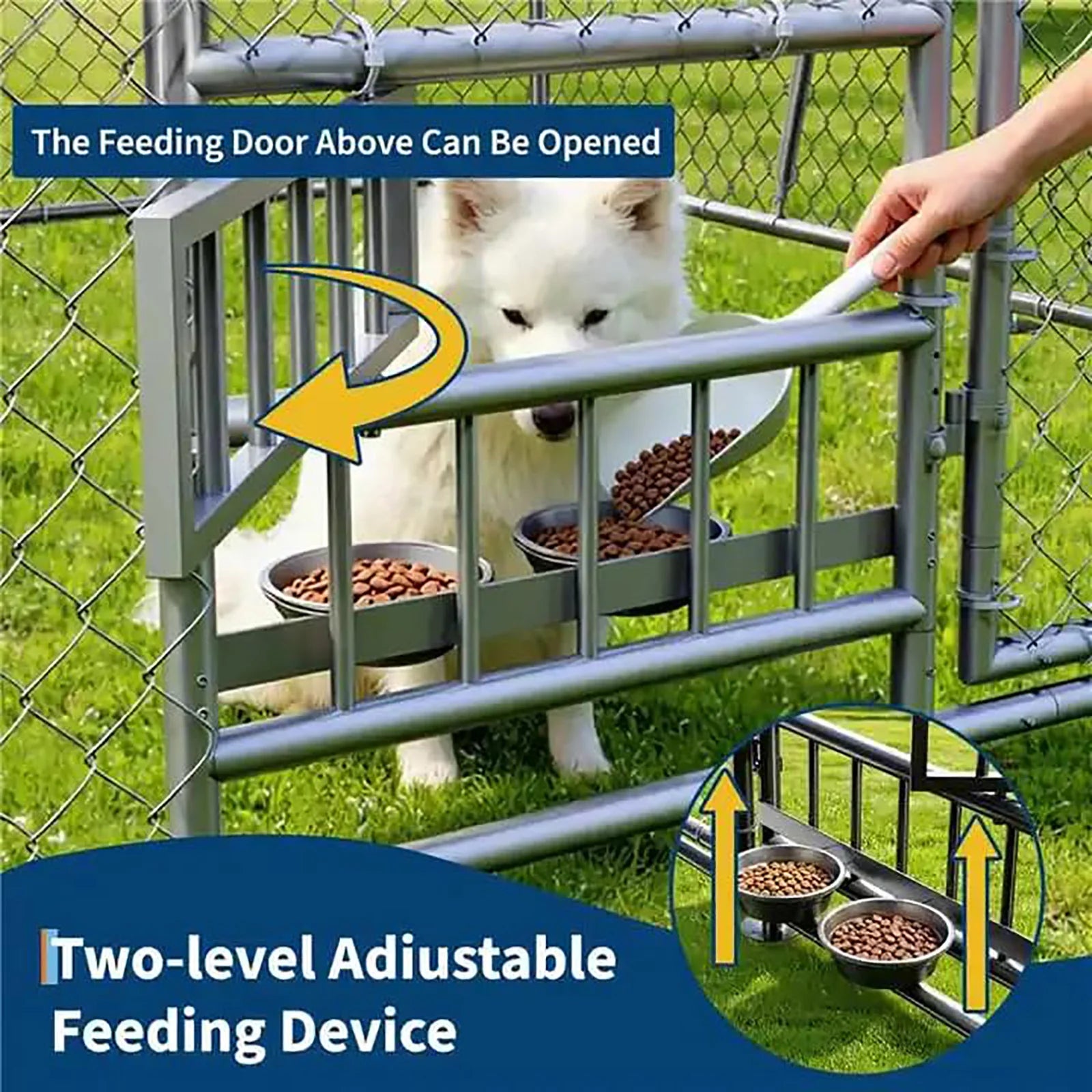 10x10x5.9FT Outside Dog Enclosure With PE Waterproof Roof, 360° Feeding Door, Heavy Duty Lockable Galvanized Kennel