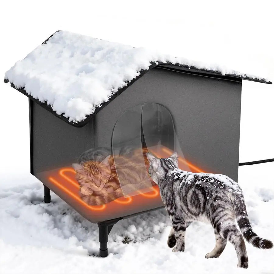 Heated Outdoor Cat House With Heating Pad And Insulated Shelter
