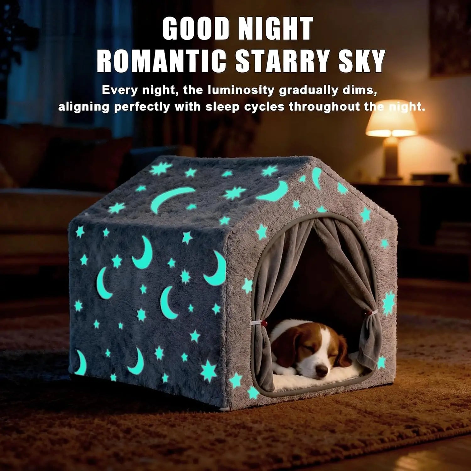 Night Luminous Star Dog Tent With Washable Cave Bed