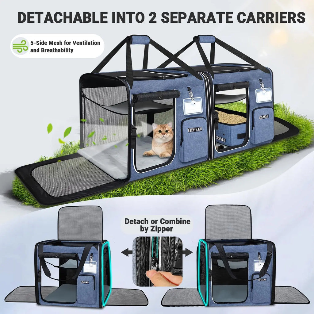 2-In-1 Cat Travel Carrier With Litter Box For Multiple Cats