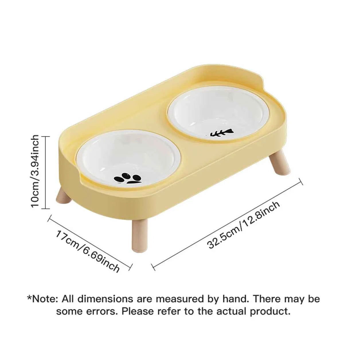 Pet cat double bowl feeder, adjustable height cat and dog water dispenser, elevate feeding kitten supplies