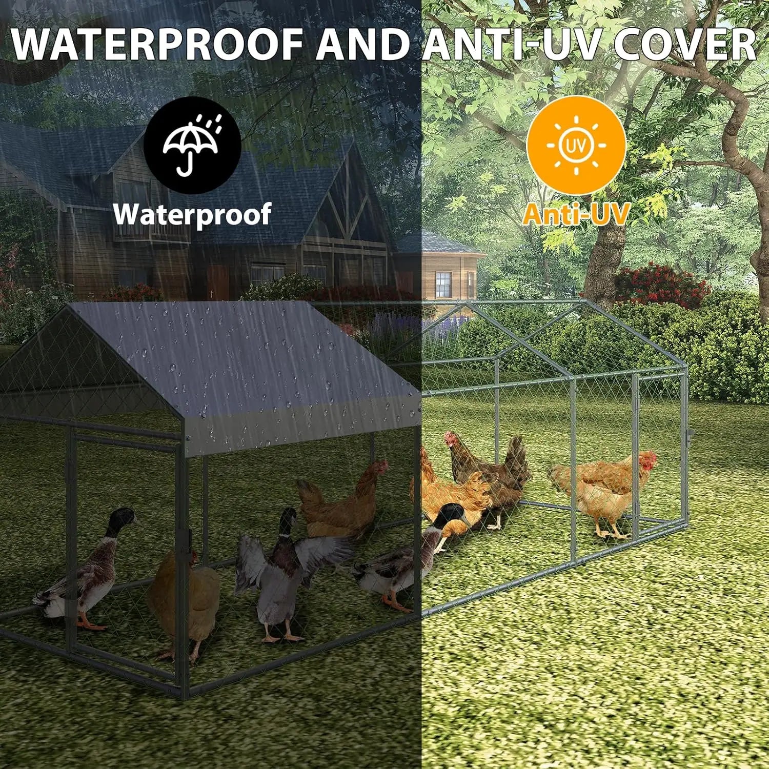 HiMISS Metal Chicken Coop With Waterproof UV Cover For Outdoors