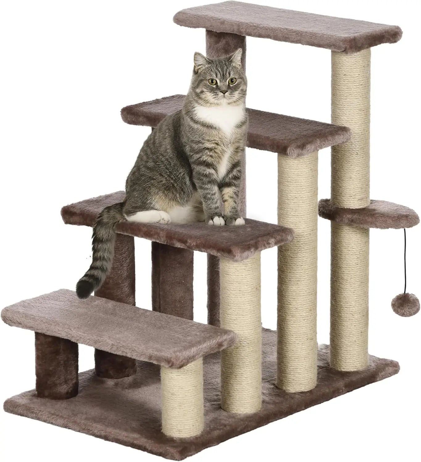 Cat Steps, Pet Stairs Carpeted Ladder, Kitten Tree Climber with Scratching Posts, Hanging Play Ball, Side Step