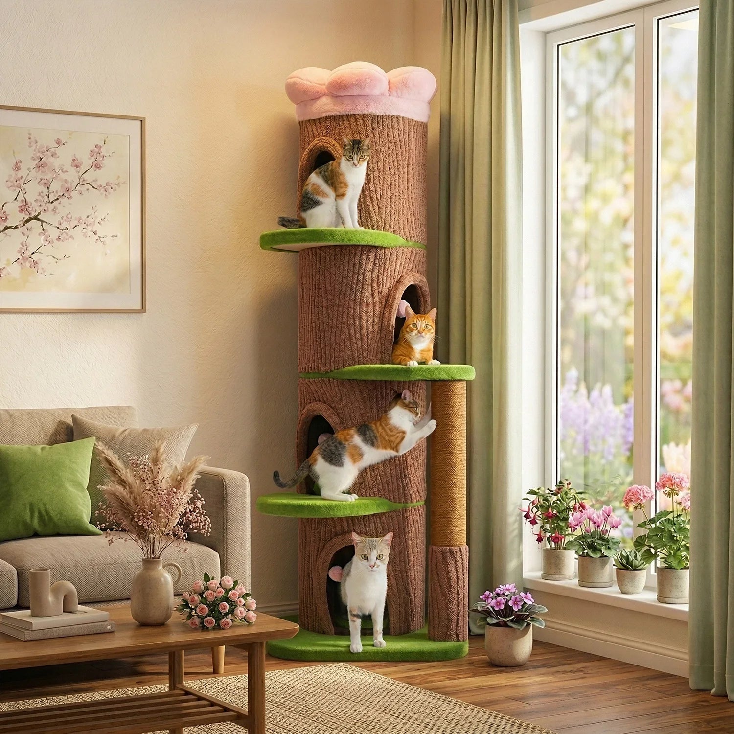 PAWZ Road Cat Tree Tower With Four Condos Luxury Indoor